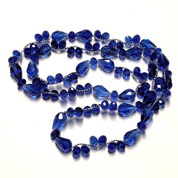 Cobalt Blue Dazzling Bead Long Necklace - Picture 1 of 8